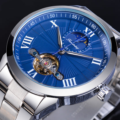 Men's Automatic Mechanical Watch - Moon Phase, 30M Water Resistant, 43mm Stainless Steel