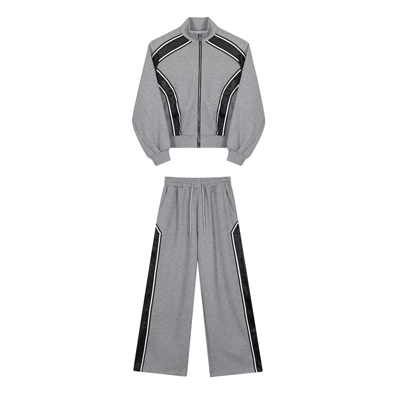 Men's Standing Collar Cardigan Hoodie Set - Cotton Blend Jacket and Pants