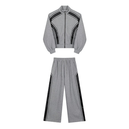 Men's Standing Collar Cardigan Hoodie Set - Cotton Blend Jacket and Pants