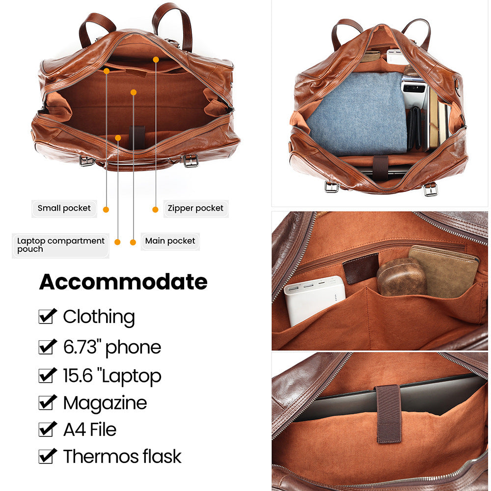 Large-Capacity Genuine Leather Travel Bag - Business Commute & Short Trips