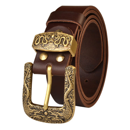 Men's Genuine Leather Belt with Solid Brass Buckle - Casual Pin Buckle