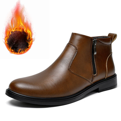 Men's Double-Layer Cowhide Leather Martin Boots - Classic Round Toe