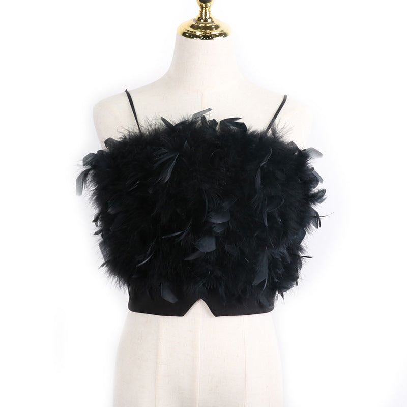 Women's Embroidered Feather Camisole Top - Summer Tube Top with Petal Details