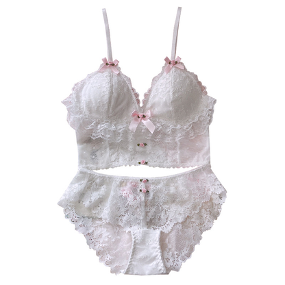 White Lace French Bralette Set - Wireless Comfort Bra