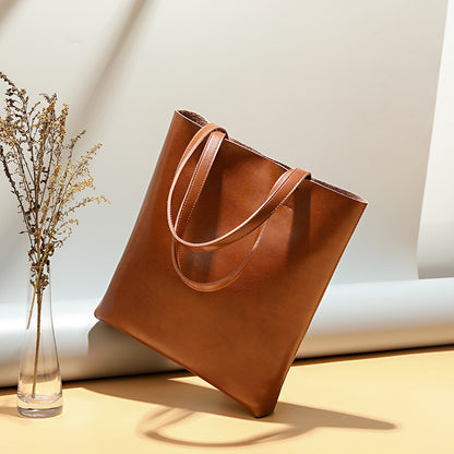 Women's Genuine Cowhide Leather Bag - Stylish and Simple Design with Double Straps