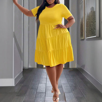 Women's Elegant Yellow Midi Dress - High-Waist Ruffled Spring Summer Dress