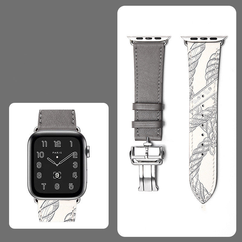 Premium Leather Smartwatch Strap with Butterfly Clasp - Hand-Stitched Band