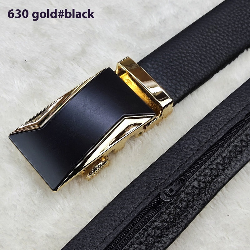 First Layer Cowhide Leather Belt with Hidden Money Compartment - Automatic Buckle