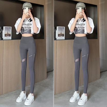 Women's Shark Pattern Cropped Activewear Pants - High Waist Mesh Pocket Leggings