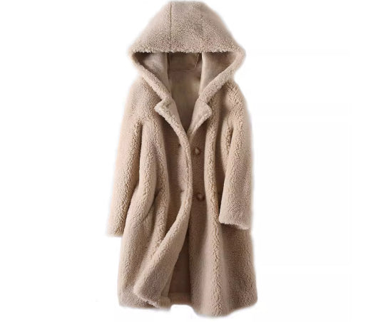 Women's Mid-Length Wool Hooded Coat - Elegant Commuter Style
