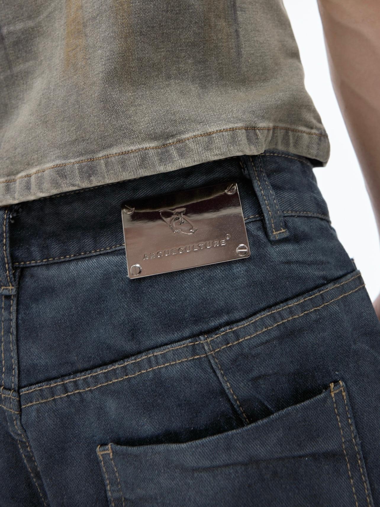 Men's Pleated Washed Straight Jeans - Casual Cotton Blend Denim Pants