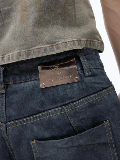 Men's Pleated Washed Straight Jeans - Casual Cotton Blend Denim Pants