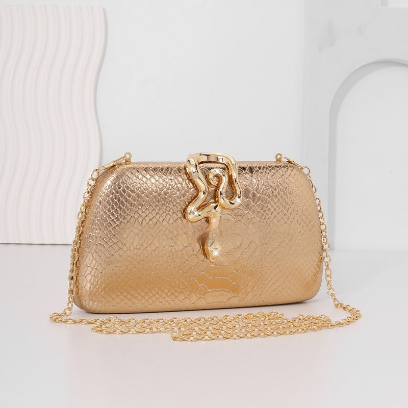 Snake Print Evening Tote - PU Leather Chain Shoulder Bag