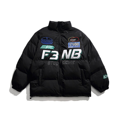 Men's Racing Elements Embroidered Stand Collar Jacket - Polyester Zip-Up