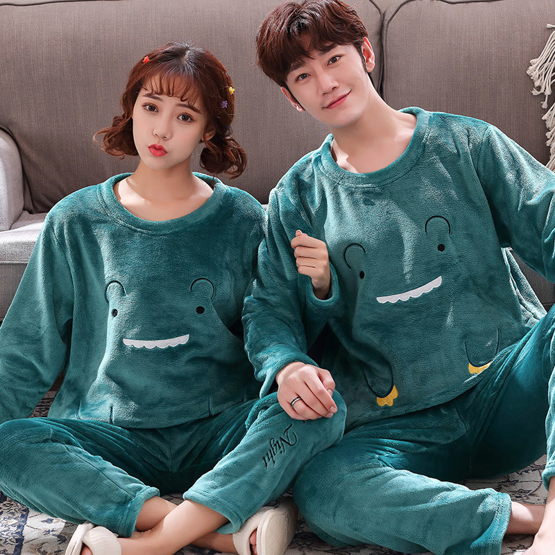 Couples Flannel Pajama Set - Warm Velvet Thickened Sleepwear for Men & Women