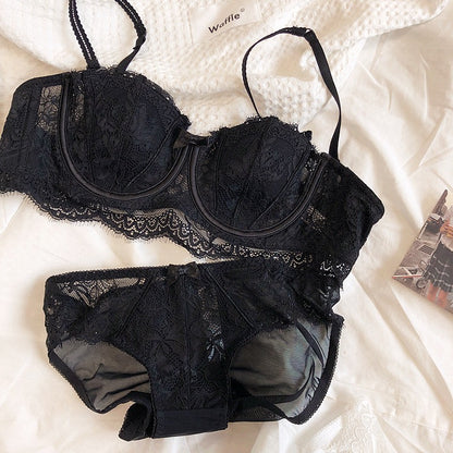 Women's Lace Strapless Bra and Shorts Set - Half Cup Convertible Design