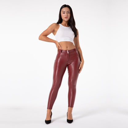 Women's High Waist Faux Leather Fitness Pants - Fleece Lined Leggings