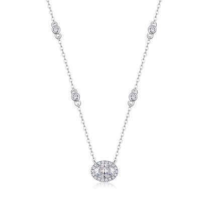 Oval Moissanite Pendant Necklace - S925 Silver Platinum Plated Light Luxury Jewelry