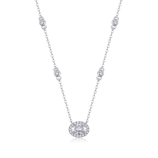 Oval Moissanite Pendant Necklace - S925 Silver Platinum Plated Light Luxury Jewelry