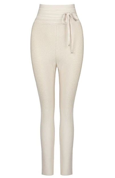 High-Waist Elastic Bandage Leggings - Cropped Solid Color Pants