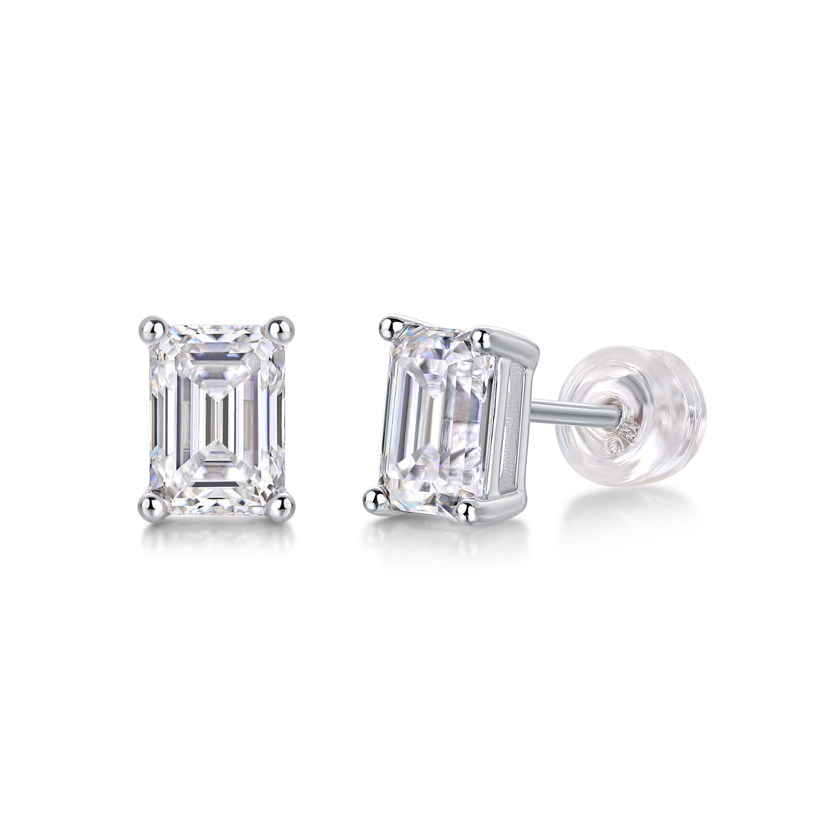 Moissanite Stud Earrings - S925 Silver Platinum Plated Octagonal Cut