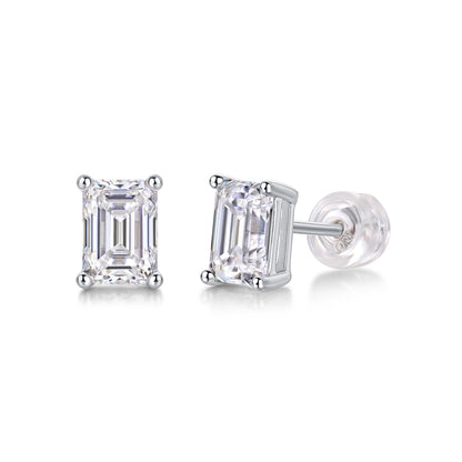 Moissanite Stud Earrings - S925 Silver Platinum Plated Octagonal Cut