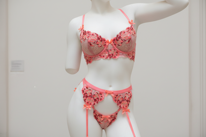 Women's Embroidered Lingerie Set - Delicate Floral Design Bra and Panty