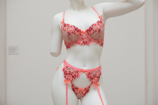 Women's Embroidered Lingerie Set - Delicate Floral Design Bra and Panty