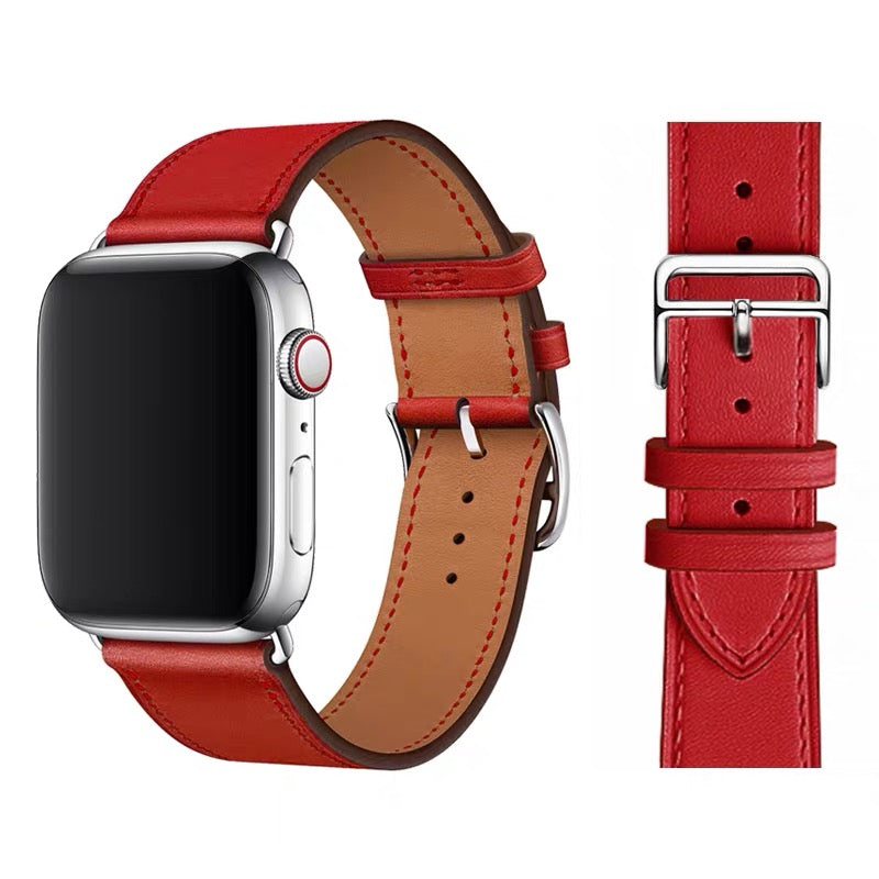 Genuine Leather Apple Watch Band - Premium Cowhide Strap with Stainless Steel Pin Buckle