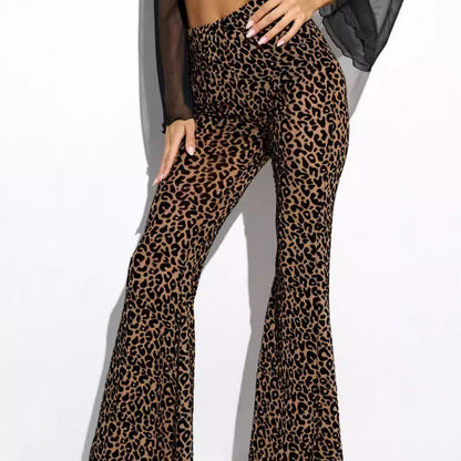 Women's Flocked Mesh High-Waisted Casual Pants - Ultra-Thin Polyester Trousers
