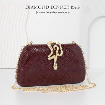 Snake Print Evening Tote - PU Leather Chain Shoulder Bag