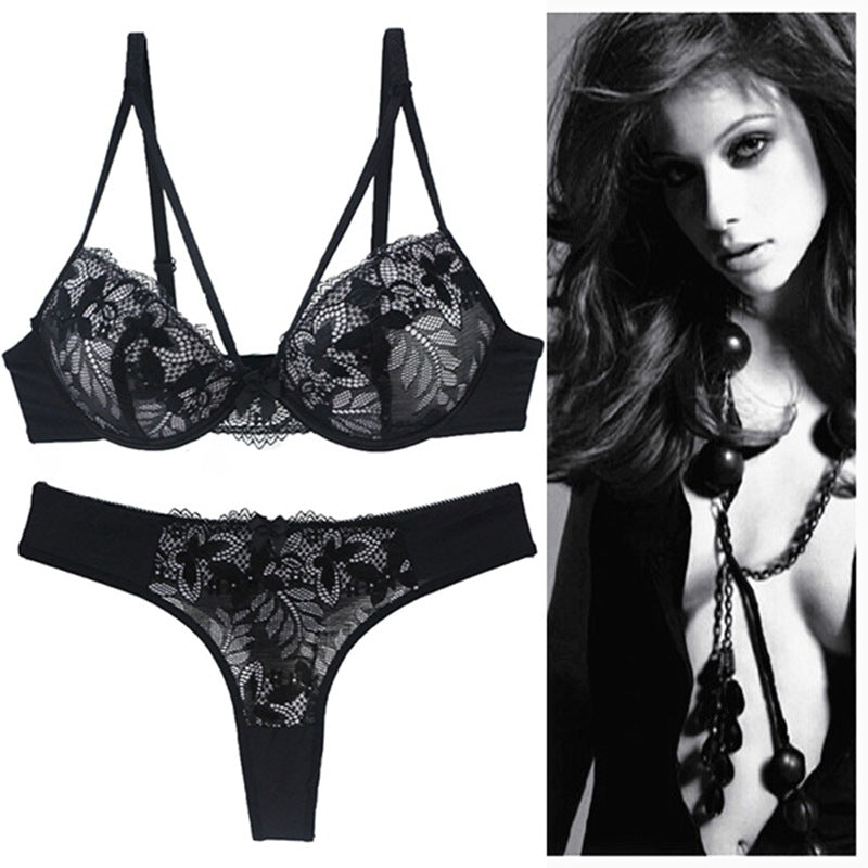 Women's Push-Up Lace Bra Set - Cotton Molded Cup with Moderate Lift