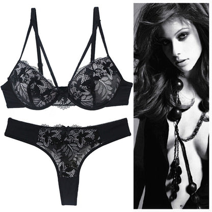 Women's Push-Up Lace Bra Set - Cotton Molded Cup with Moderate Lift
