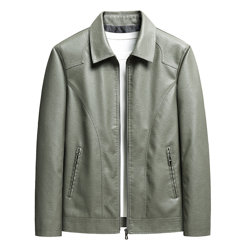 Men's Thin Leather Jacket - Lightweight Zip-Up Outerwear