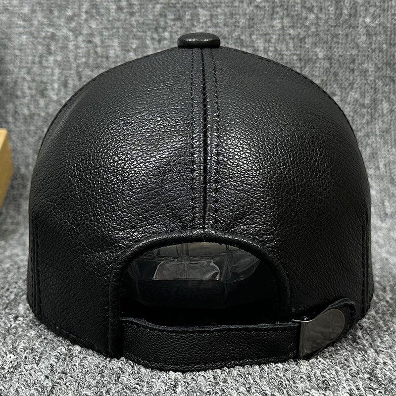 Men's Genuine Sheepskin Leather Baseball Cap - Adjustable Dome Crown Hat