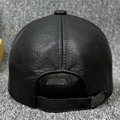 Men's Genuine Sheepskin Leather Baseball Cap - Adjustable Dome Crown Hat