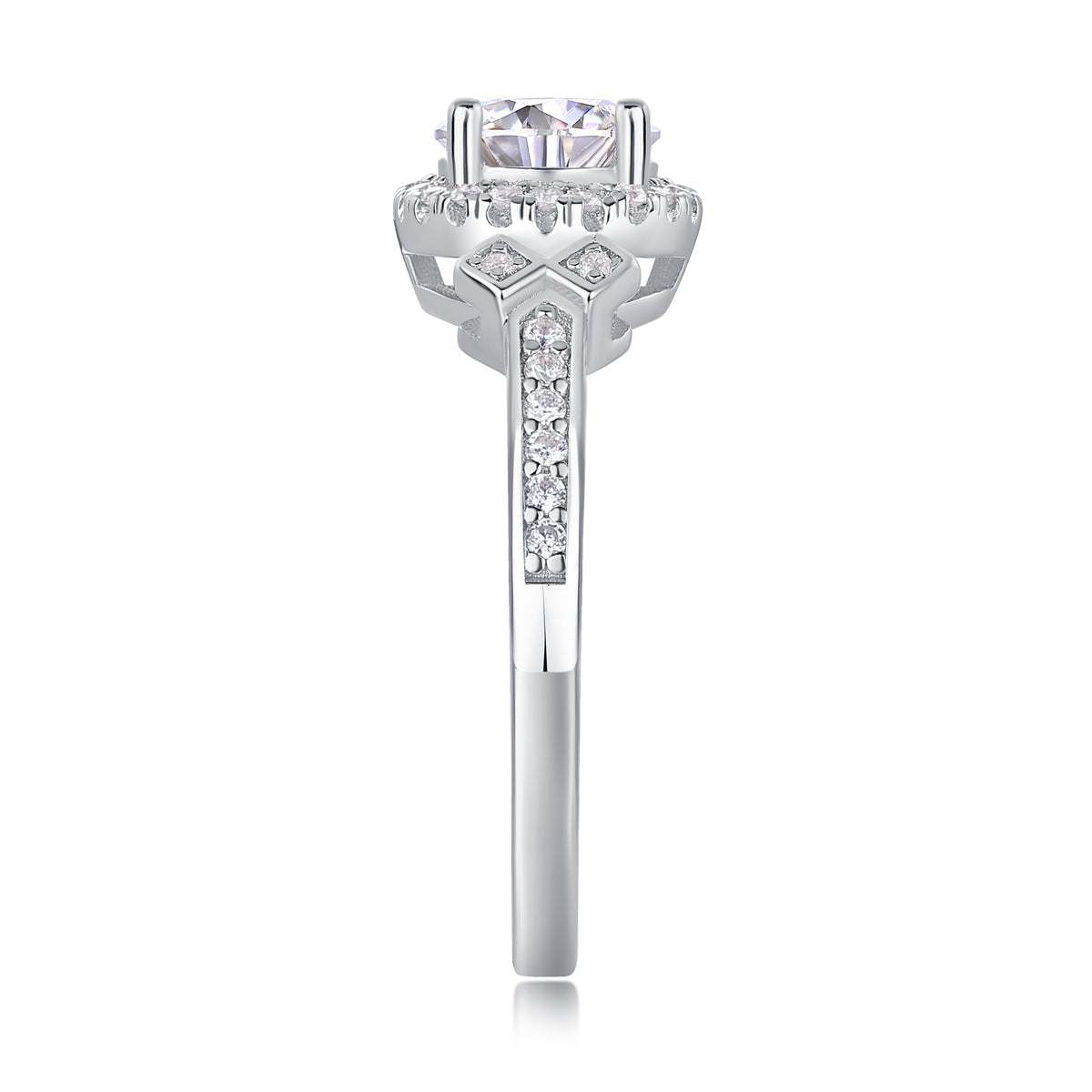 1 Carat Moissanite Sterling Silver Ring - Platinum Plated Wedding Band