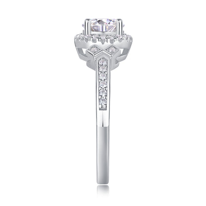 1 Carat Moissanite Sterling Silver Ring - Platinum Plated Wedding Band