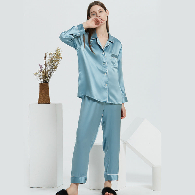 Couple's Silk Pajamas Long-sleeve Suit Silk Homewear