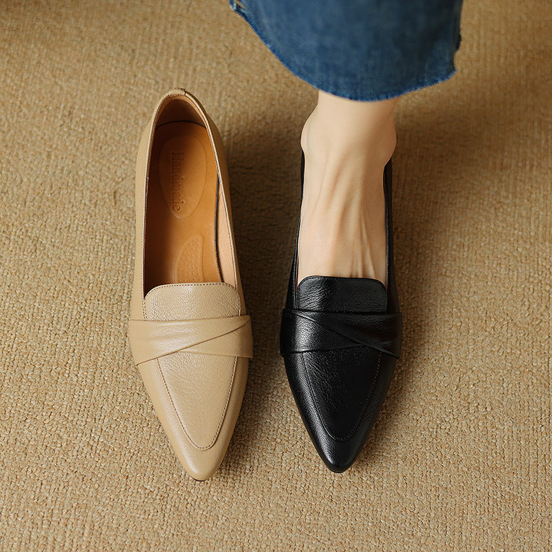 Full-Grain Sheepskin Pointed-Toe Chunky Heel Shoes - Women's Spring Pumps