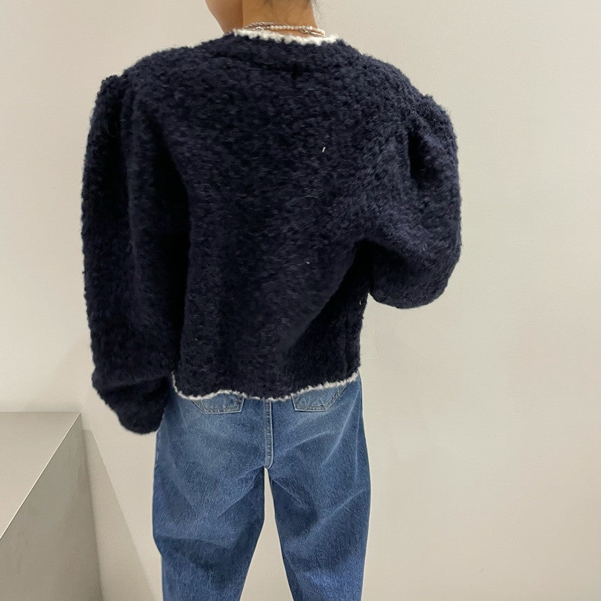 Loose Puff Sleeve Knitted Sweater - Long Sleeve Pullover Top