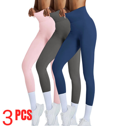 3-Pack Women's High Waisted Seamless Leggings - Butt Lifting Tummy Control Yoga Pants