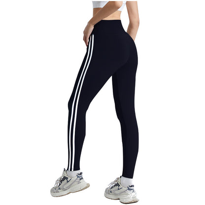 Side Striped High-Waist Hip-Lift Fitness Pants - Leisure Sport Leggings