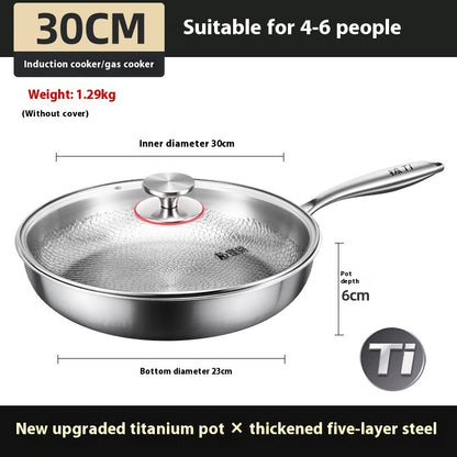 Pure Titanium Frying Pan - Uncoated Non-Stick Cookware with Glass Lid