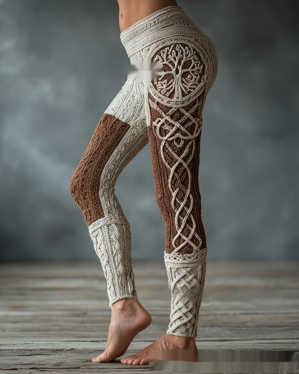 Women's Retro 3D Digital Print Casual Leggings - Slim Fit Yoga Pants