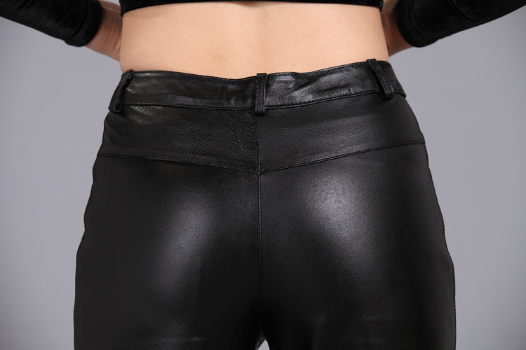 Women's Bootcut Leather Pants - Premium Sheepskin High-Waist Trousers