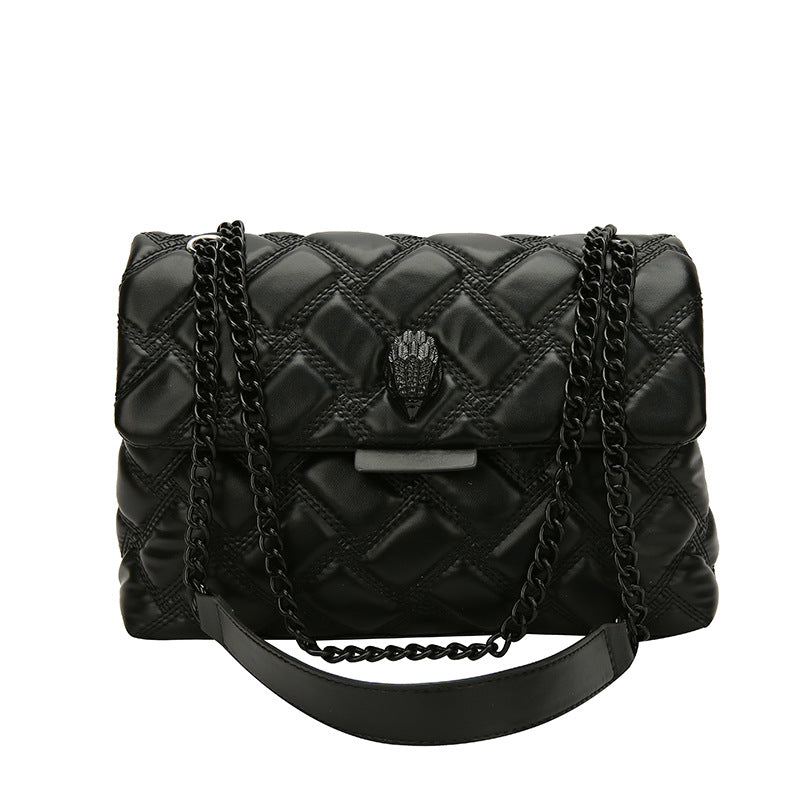 Women's Quilted Chain Shoulder Bag - Embossed Plaid Crossbody Purse