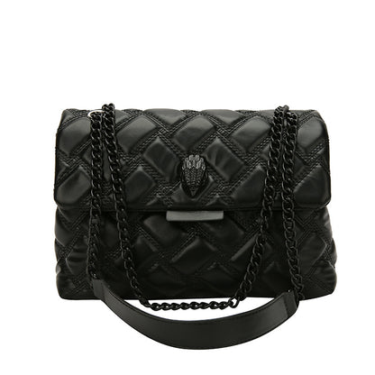 Women's Quilted Chain Shoulder Bag - Embossed Plaid Crossbody Purse
