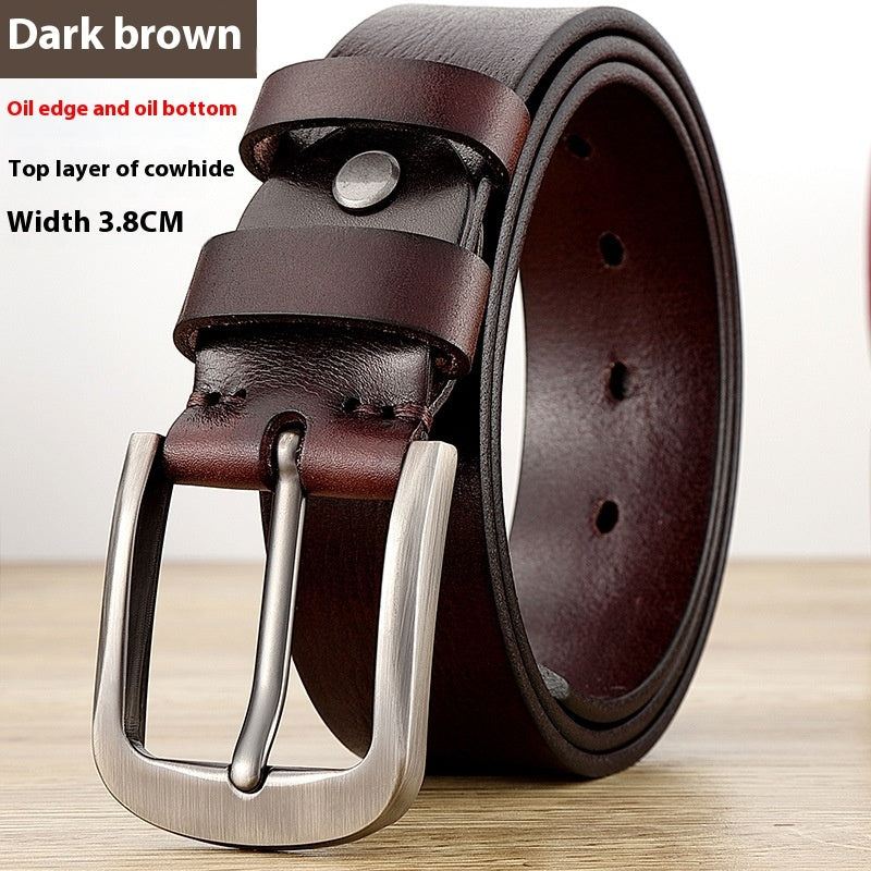 First Layer Cowhide Leather Belt - Men's Genuine Leather with Alloy Pin Buckle