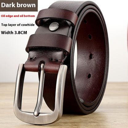 First Layer Cowhide Leather Belt - Men's Genuine Leather with Alloy Pin Buckle